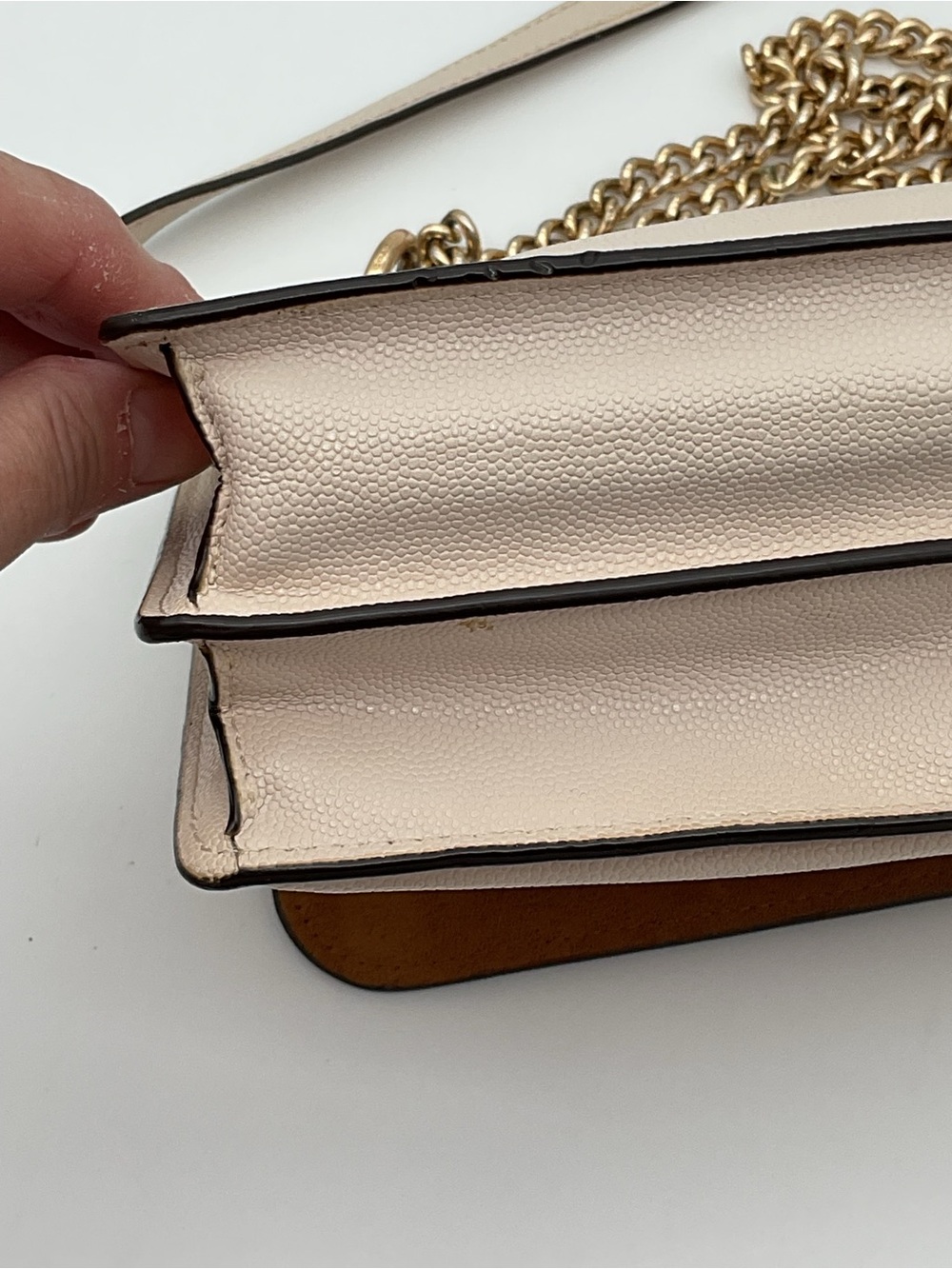 Coach Mini Klare Pebble LeatherCrossbody in Light Beige with Gold Tone Chain - Picture 11 of 16